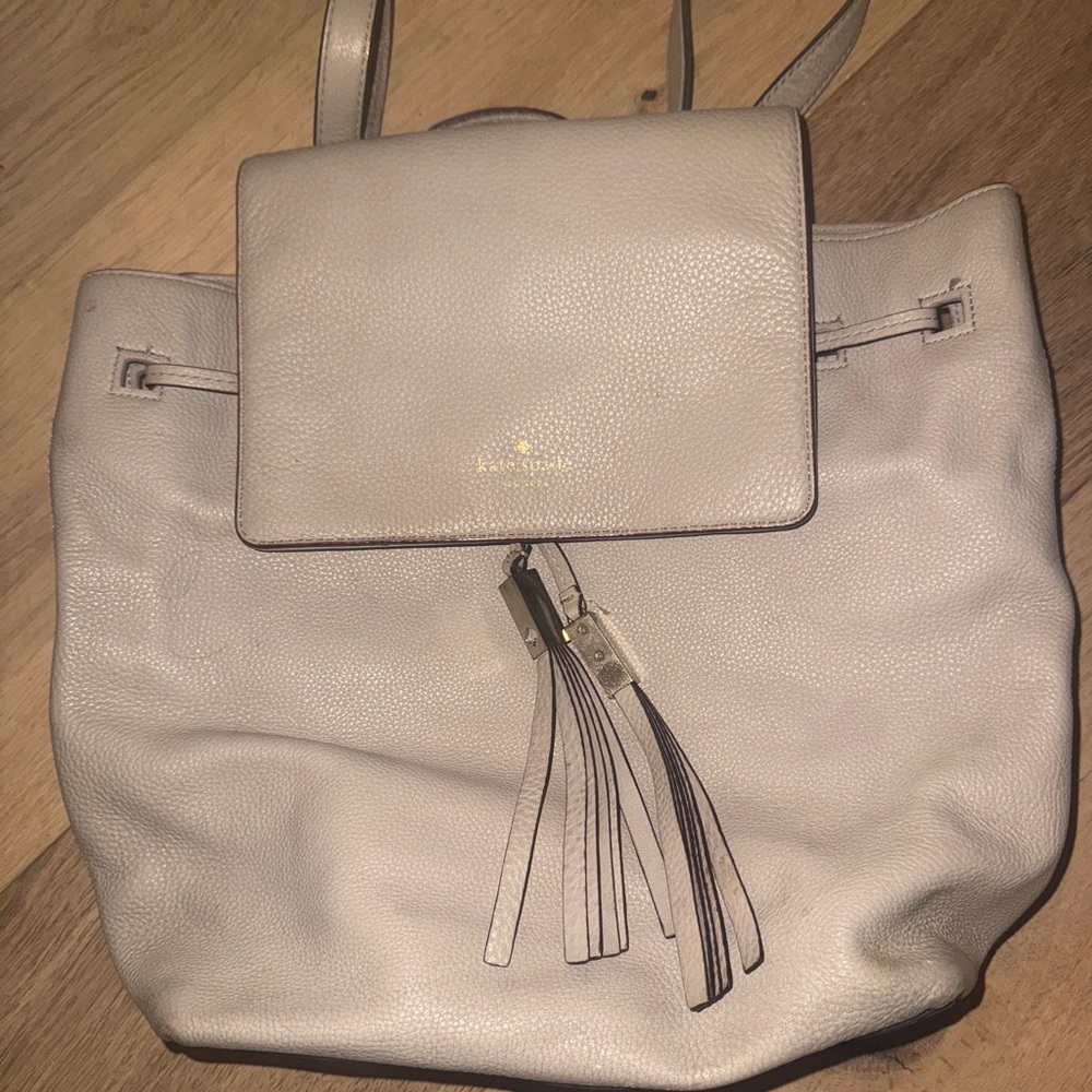 Kate Spade Taupe Leather Tassel Backpack